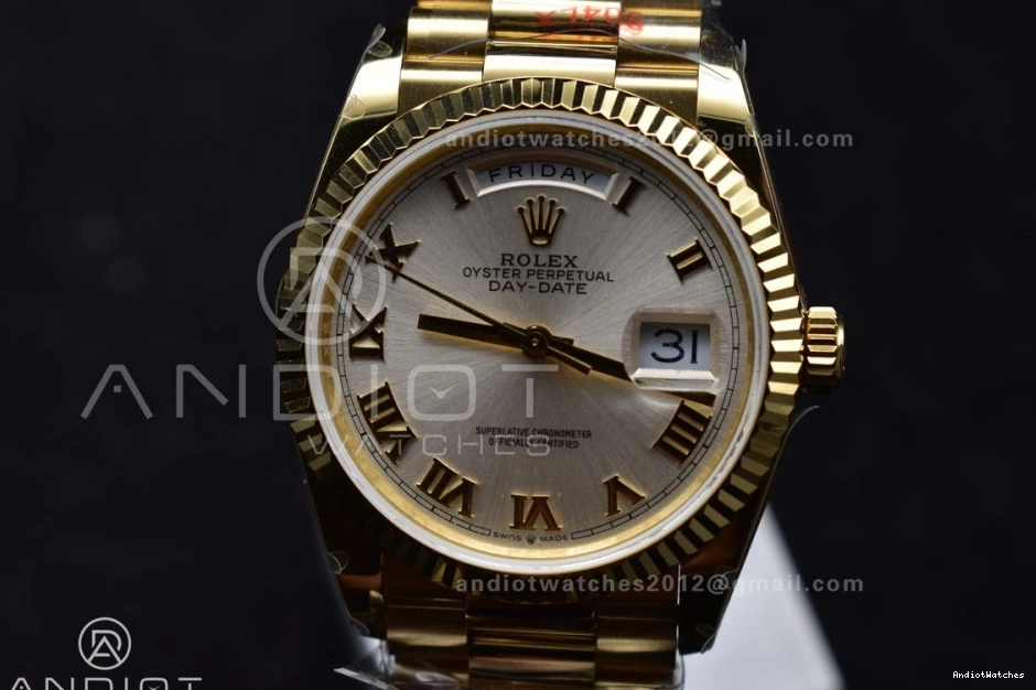 President V5 Steel Silver Best 699 DayDate vr3255 Weight) YG with Edition (Gain QF on Durable Bracelet 904L Dial 36 Roman Markers 0301